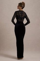 Loving Look | Black Lace Long-Sleeve Twisted Split Maxi Dress